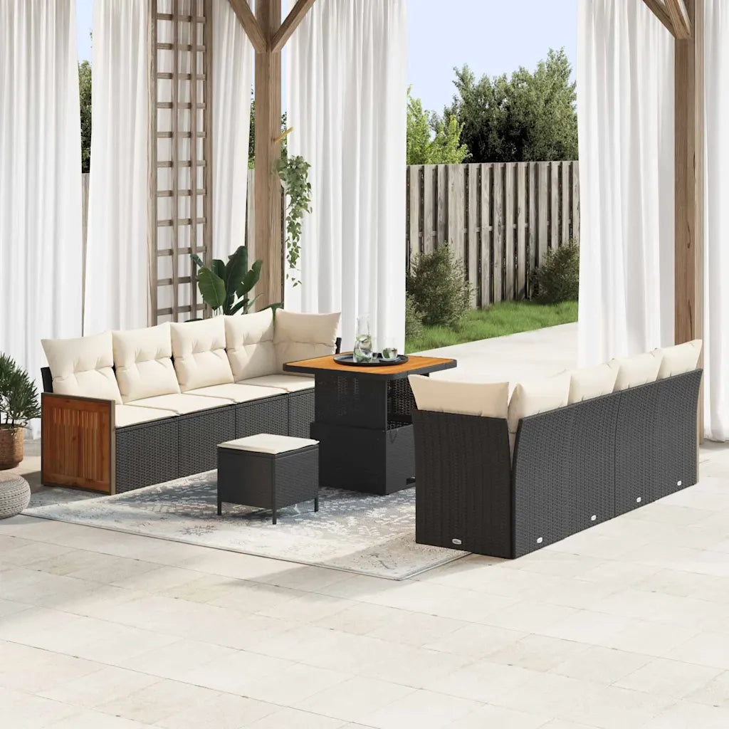 Set Divano da Giardino con cuscino 11 pcs Nero e Crema