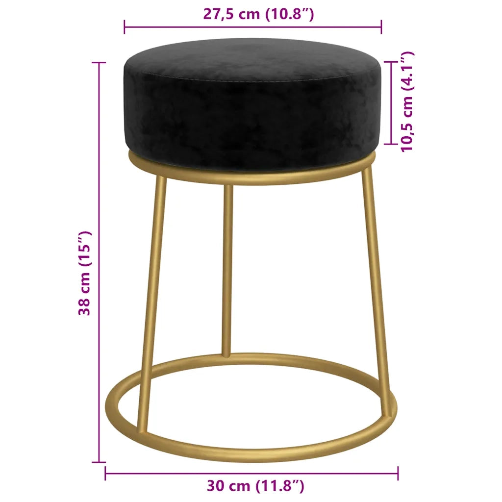 Sgabello Rotondo Nero in Velluto CFW4619334