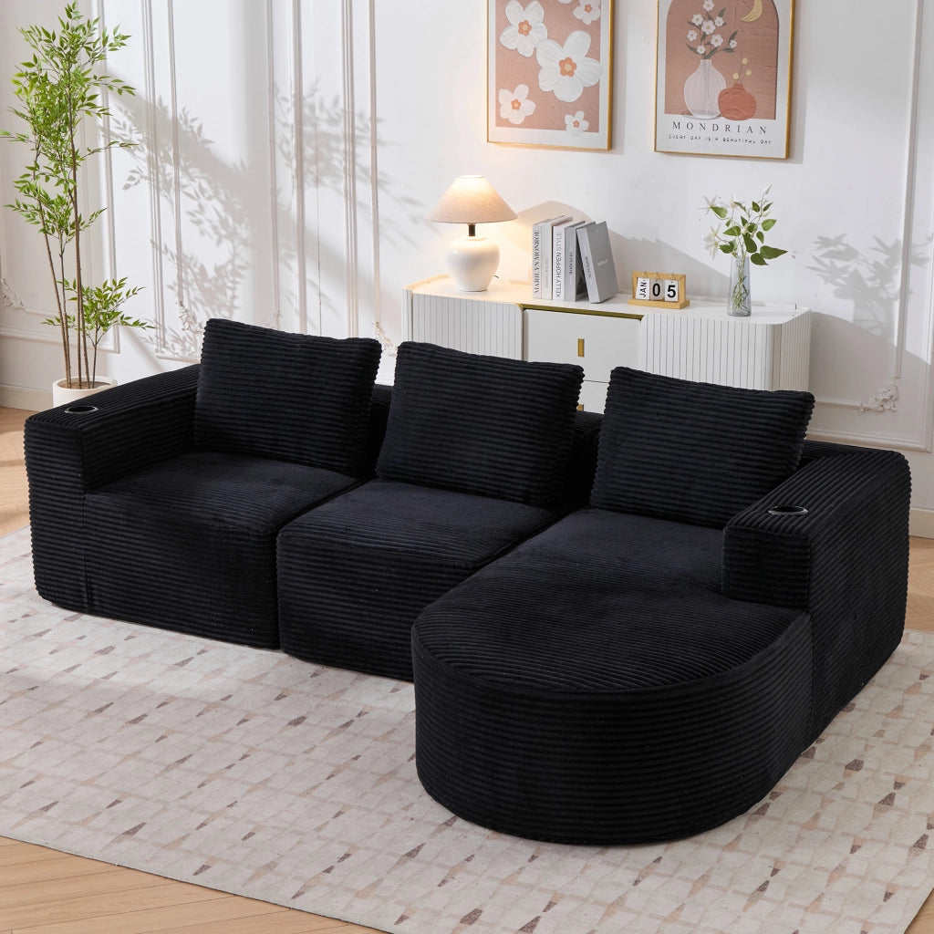 Divano 2 Posti con Cuscini e Portabicchieri ¨C MINIMAL ¨C Tessuto, 265 cm