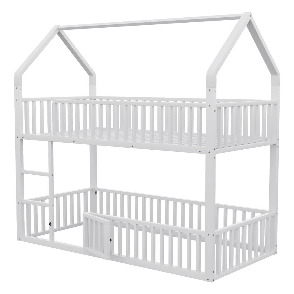 Letto a Castello per Bambini con Scala e Porta ¨C Xylo ¨C Metallo Bianco 90x200