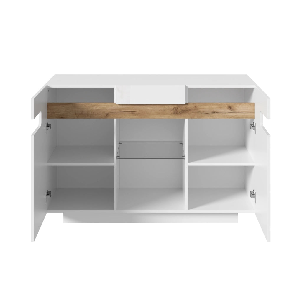 SIDEBOARD LED 120x40x80 cm Bianco e Effetto Legno Naturale