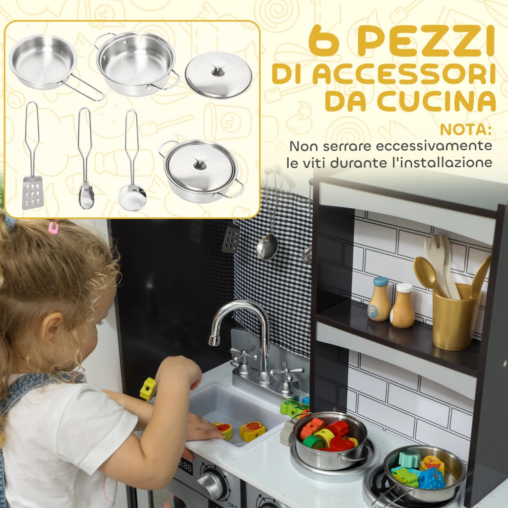Cucina Giocattolo in Legno ¨C Xylo ¨C Set Completo con Accessori, Frigo, Lavandino, Suoni, 3-8 Anni, Marrone