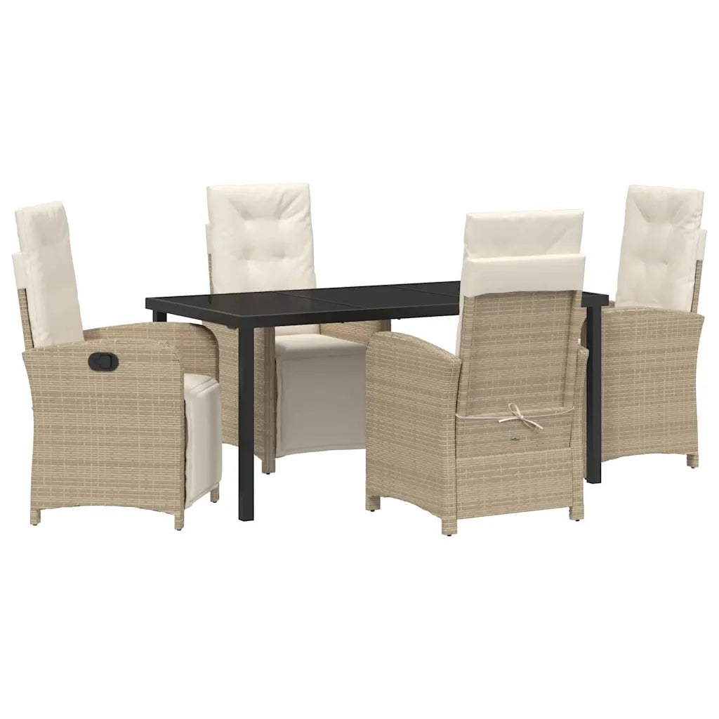 Set da Pranzo per Giardino con cuscino 5 pcs Beige polyrattan
