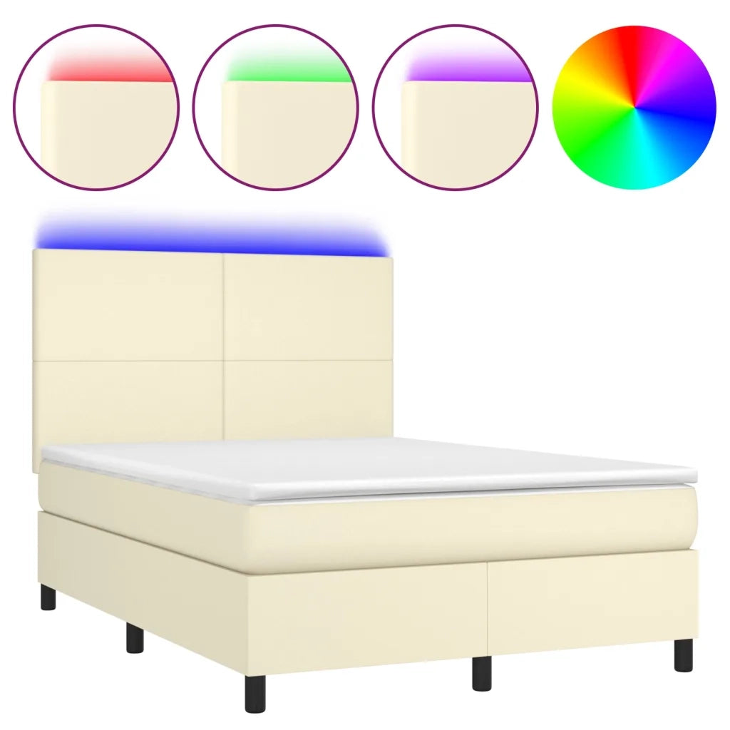 Giroletto a Molle con Materasso e LED Crema 140x190 cm 3135821