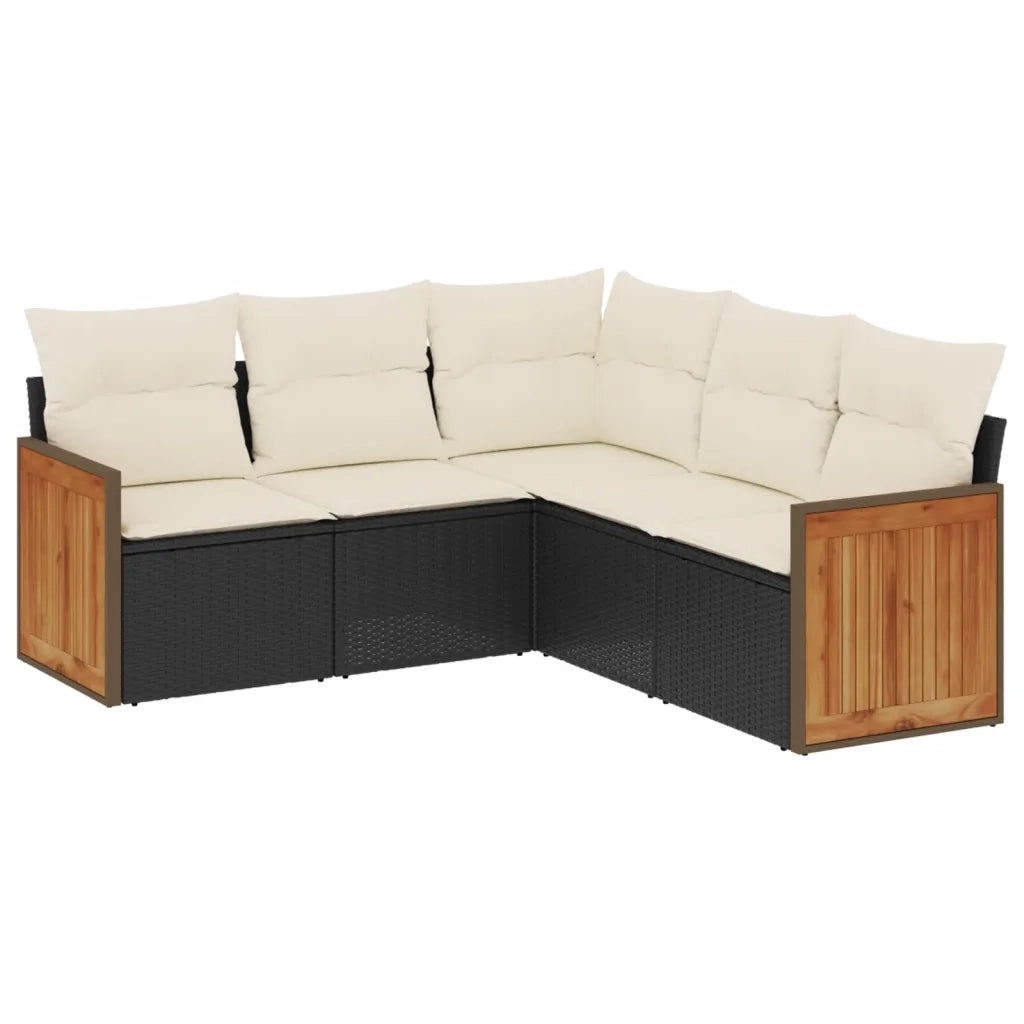Set Divani da Giardino 5 pz con Cuscini in Polyrattan Nero 3260040