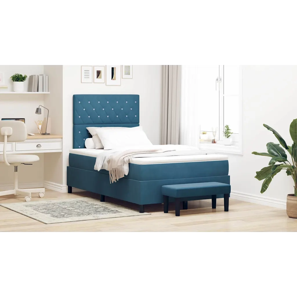 Letto a molle con materasso Blu scuro 120 x 200 cm Velluto