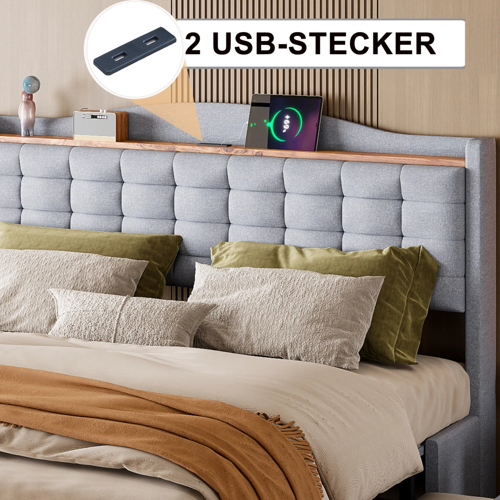 letto imbottito lino grigio 160 x 200 cm