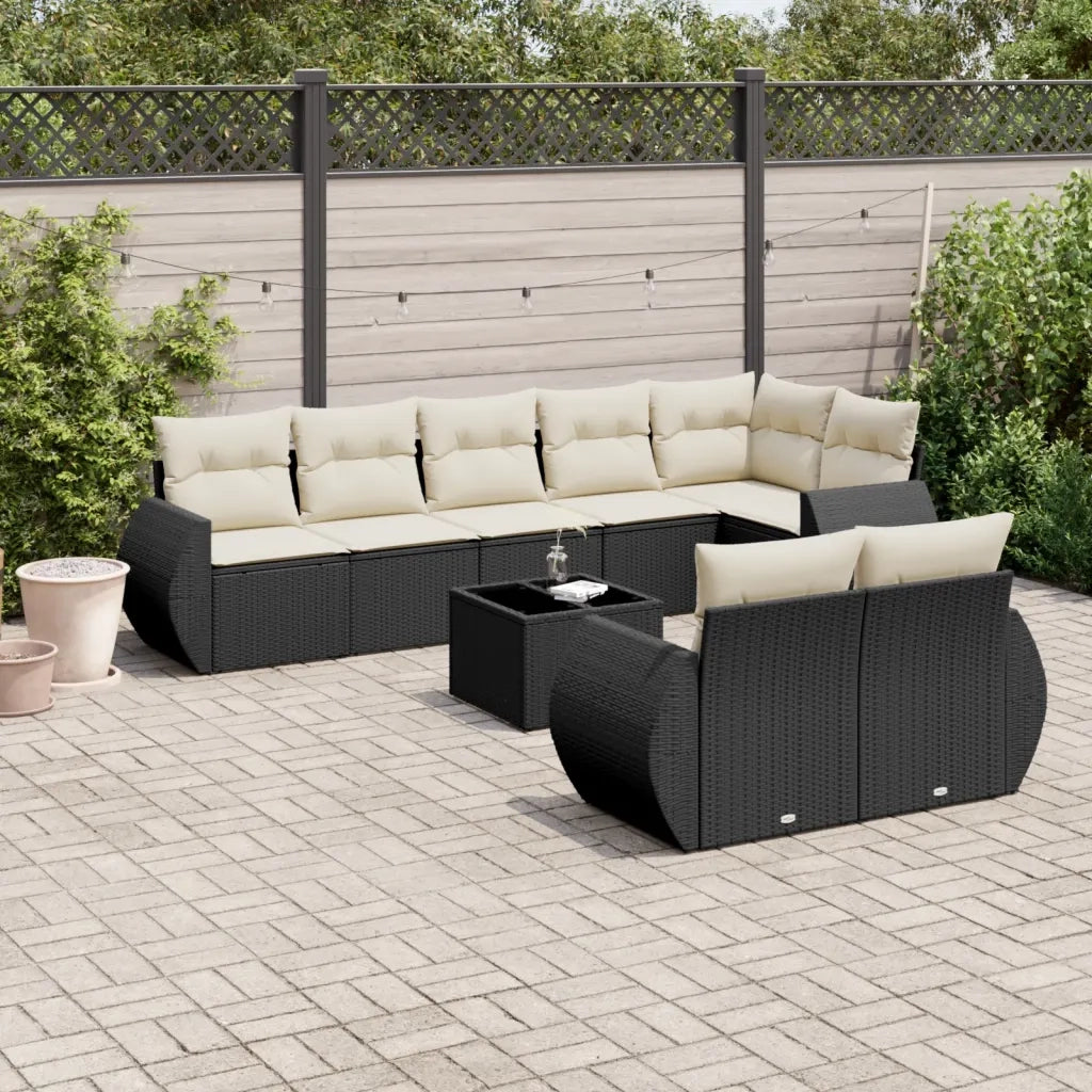Set Divani da Giardino 9 pz con Cuscini Nero in Polyrattan 3221625