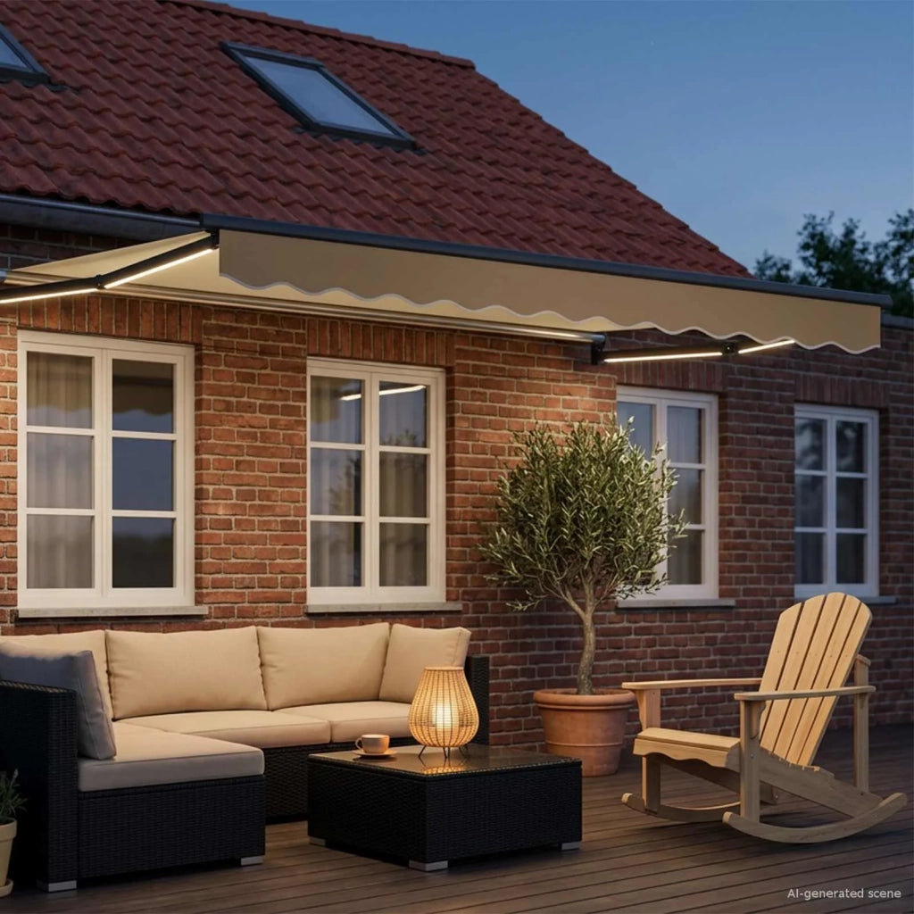 Tenda retrattile manuale con LED Crema e Antracite 3,5 x 2 m 3419380