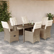 Set da Pranzo da Giardino 7 pz con Cuscini Beige in Polyrattan