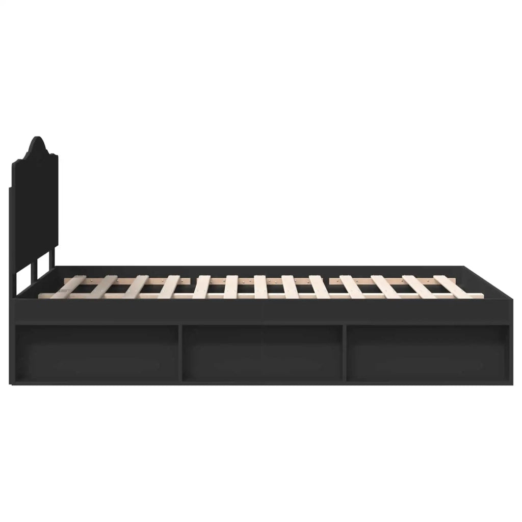 Struttura del letto-Giroletto Nero 135 x 190 cm Pino massello 745098