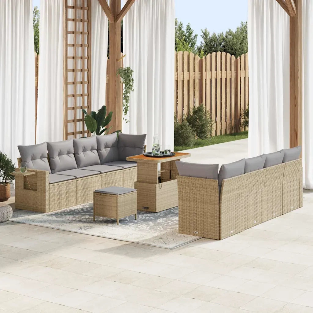 Set Divano da Giardino con cuscino 11 pcs Beige Poly Rattan 3361722