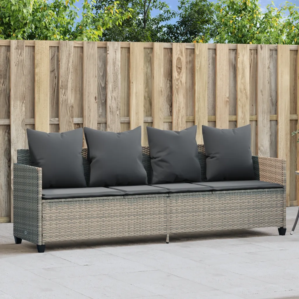 Lettino Prendisole con Cuscini Grigio Chiaro in Polyrattan 368349