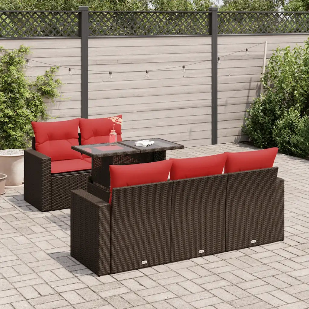 Set Divano Giardino 6 pz con Cuscini Marrone Polyrattan Acacia 3326255
