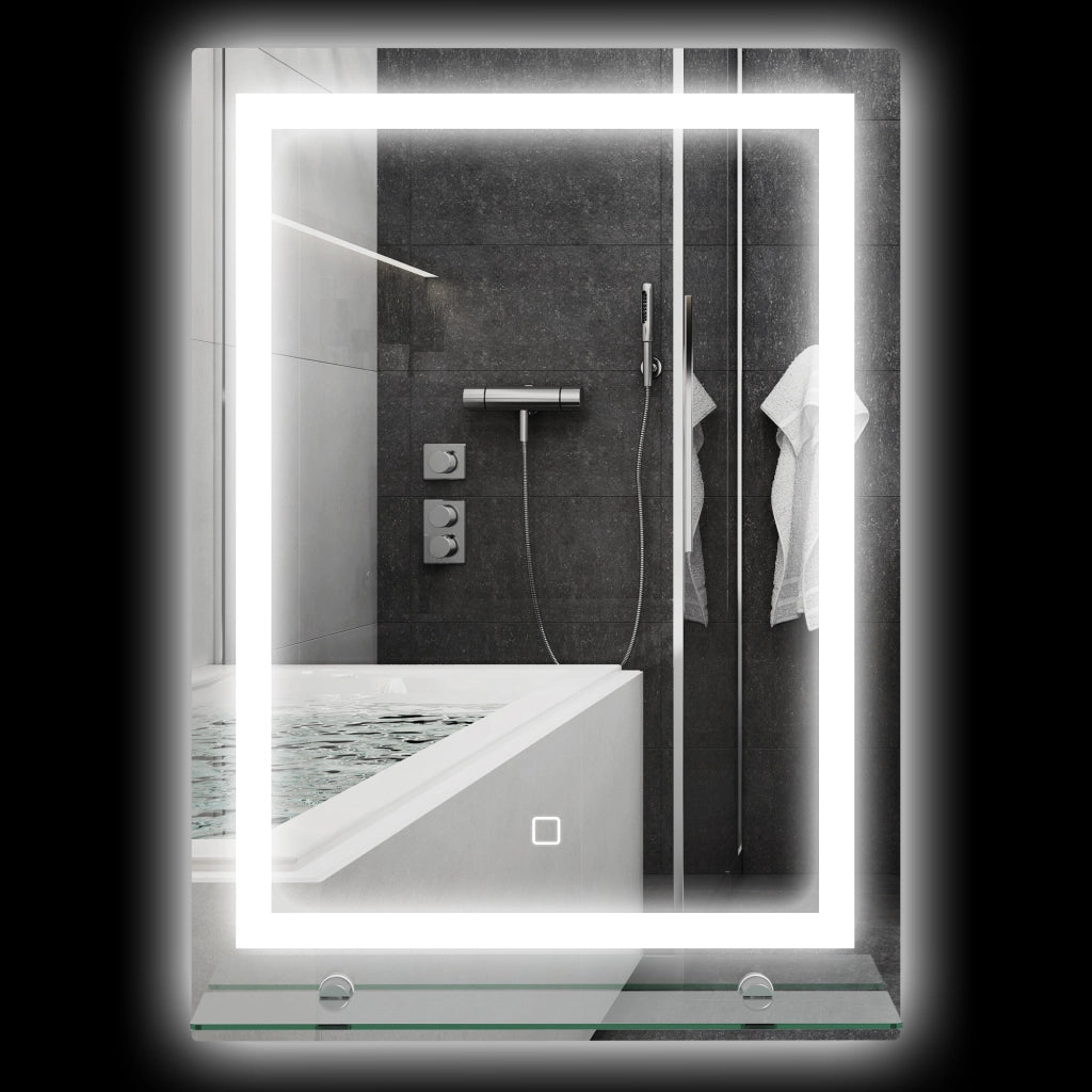 Specchio da Bagno con Luce LED e Ripiano in Vetro ¨C Minimal ¨C 50x70 cm Argento