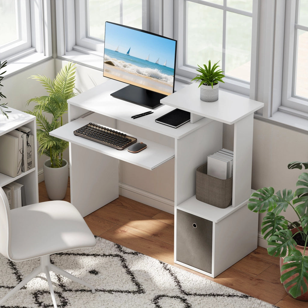 Scrivania per Computer con Ripiani e Cassetto ¨C Xylo ¨C Bianco Grigio