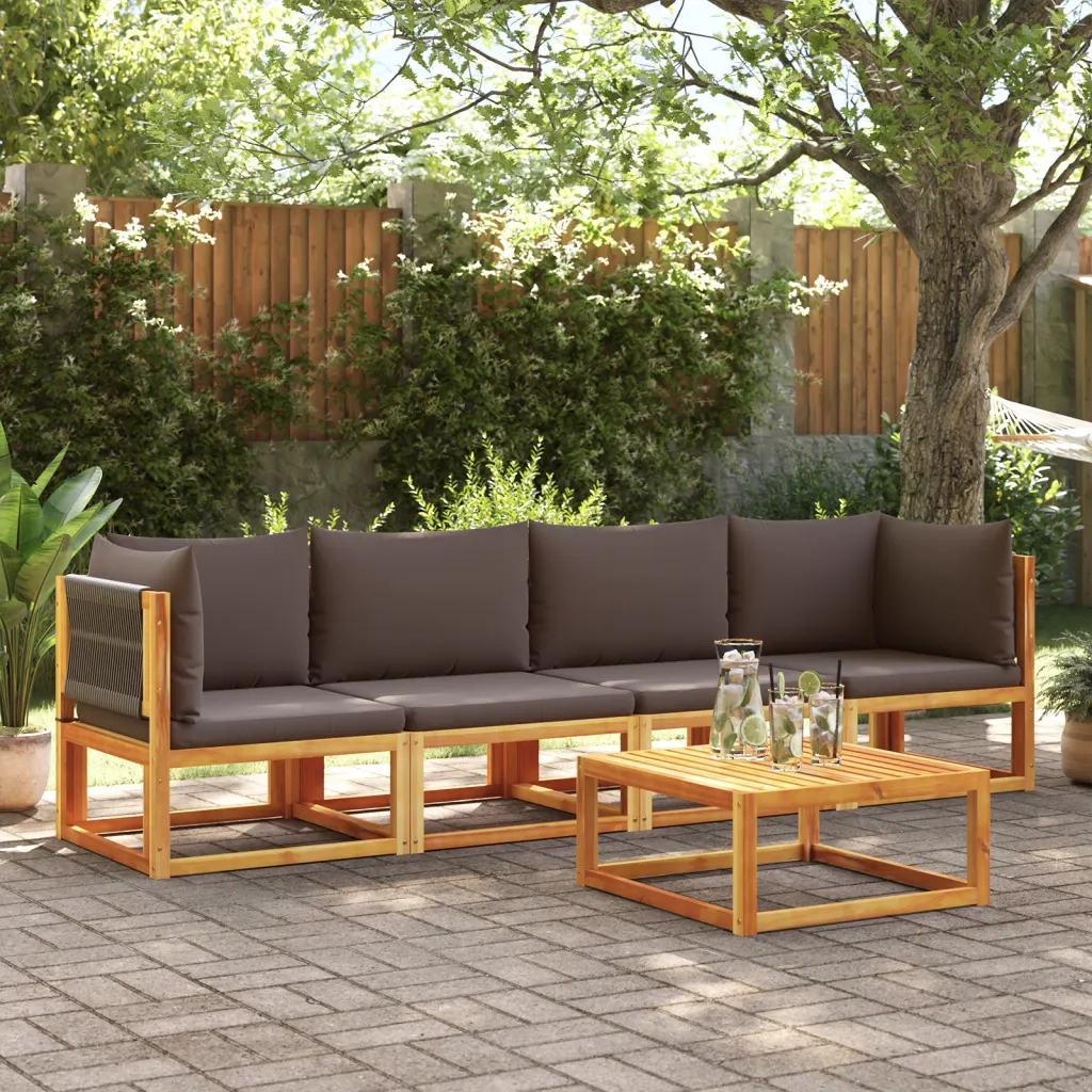 Set di divani da giardino 4 pezzi con cuscini in legno di acacia e corda 3278832