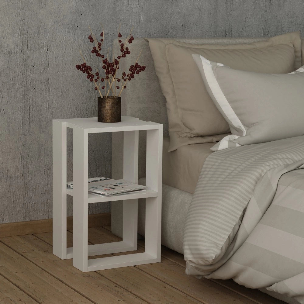Comodino due ripiani Lonie 34x30x55h colore bianco