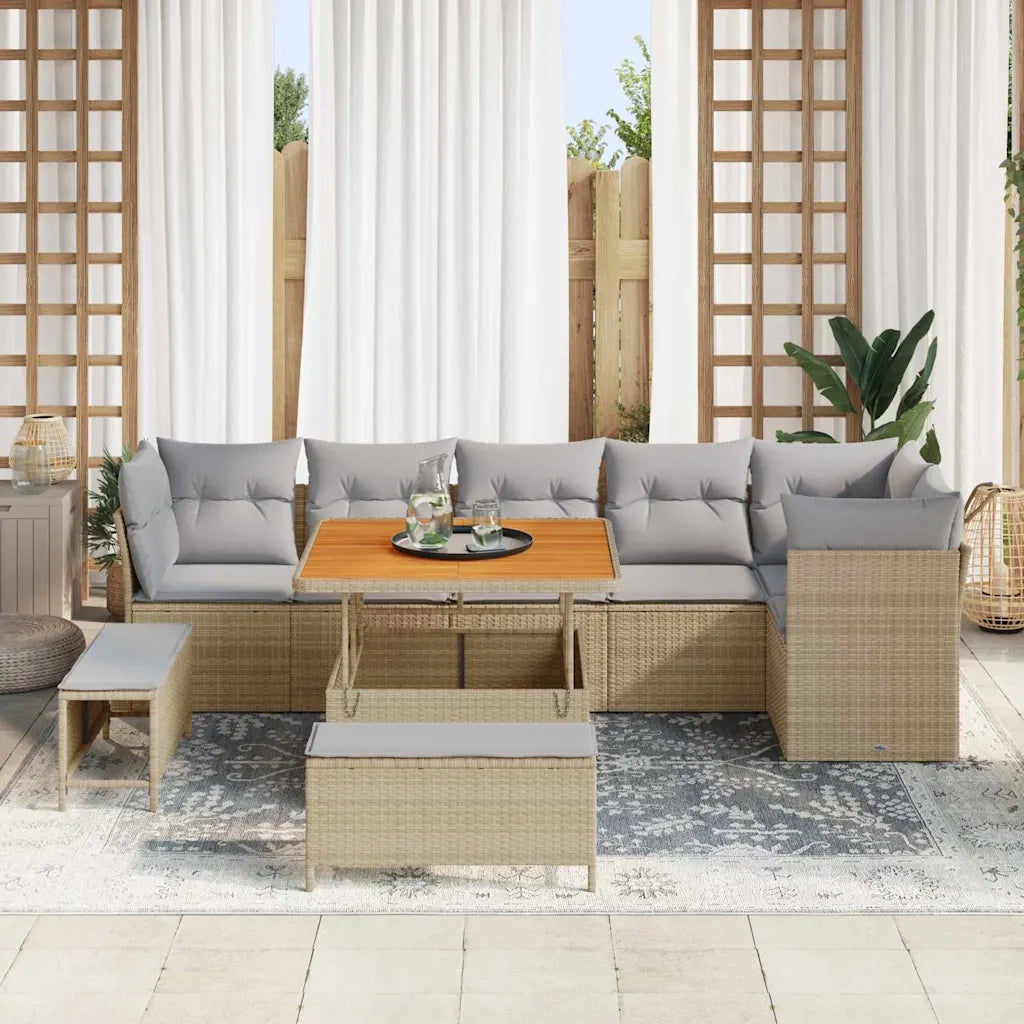 Set Divano da Giardino 9 pcs Beige polyrattan