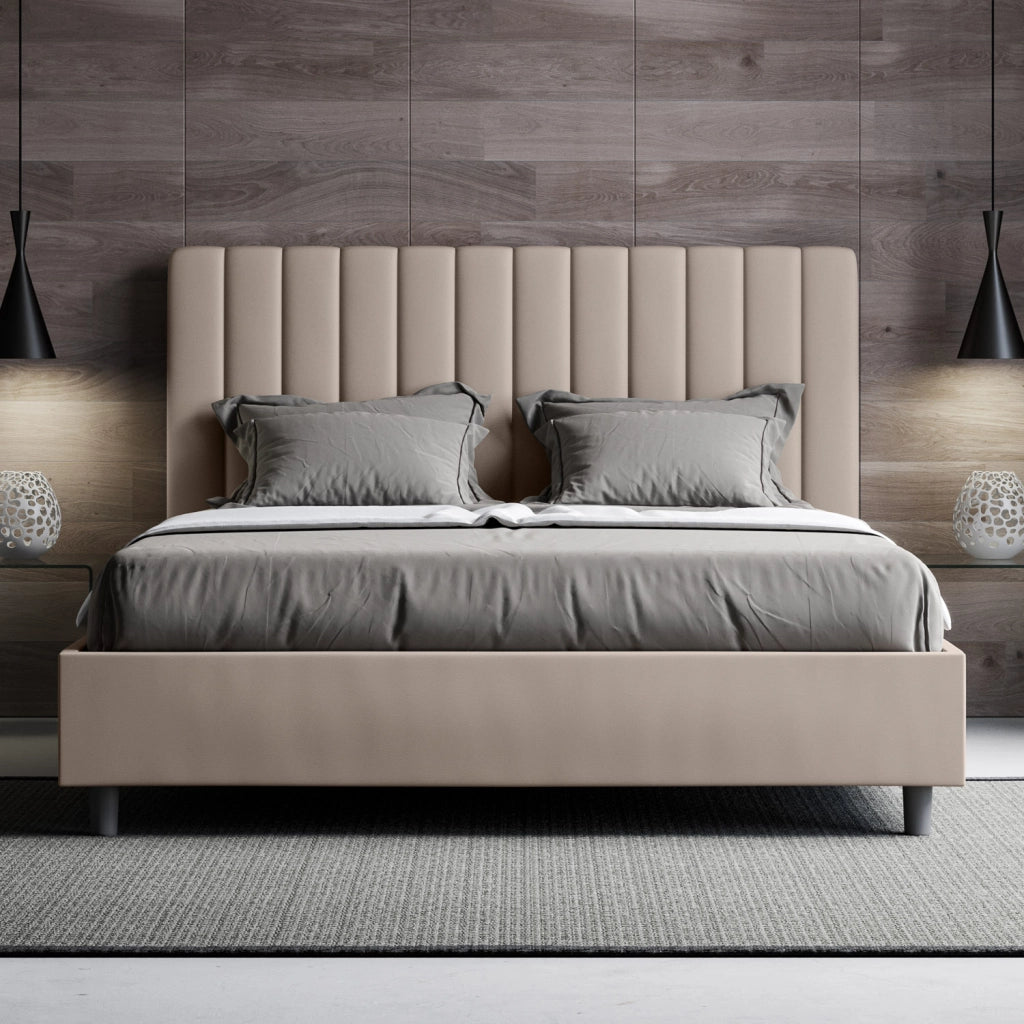 BS COM Letto queen size senza rete imbottito 150x200 similpelle tortora