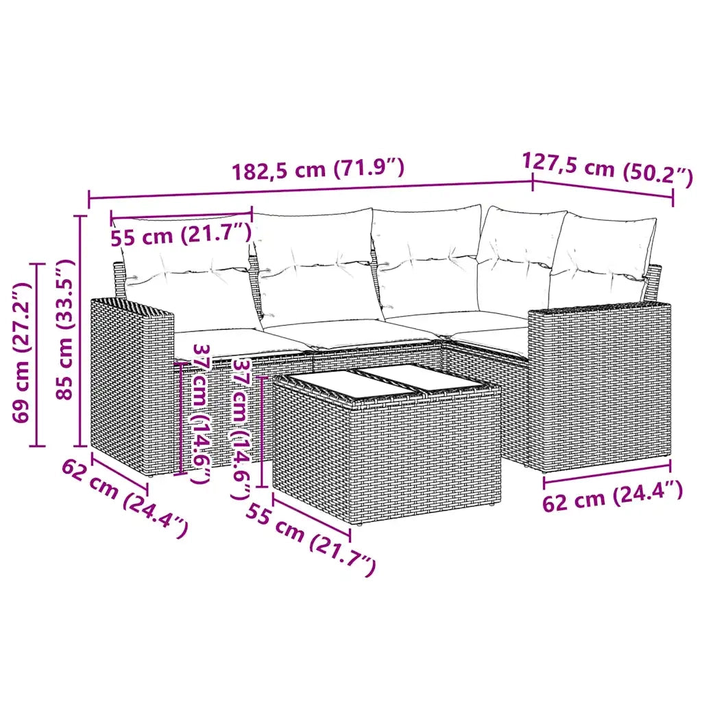 Set Divani da Giardino 5 pz con Cuscini in Polyrattan Nero 3251253