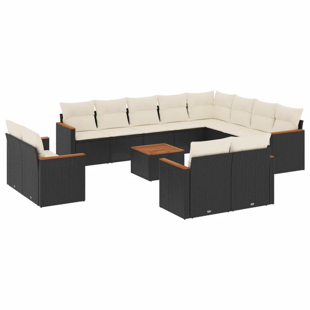 Set Divani da Giardino 13pz con Cuscini Nero in Polyrattan 3258920
