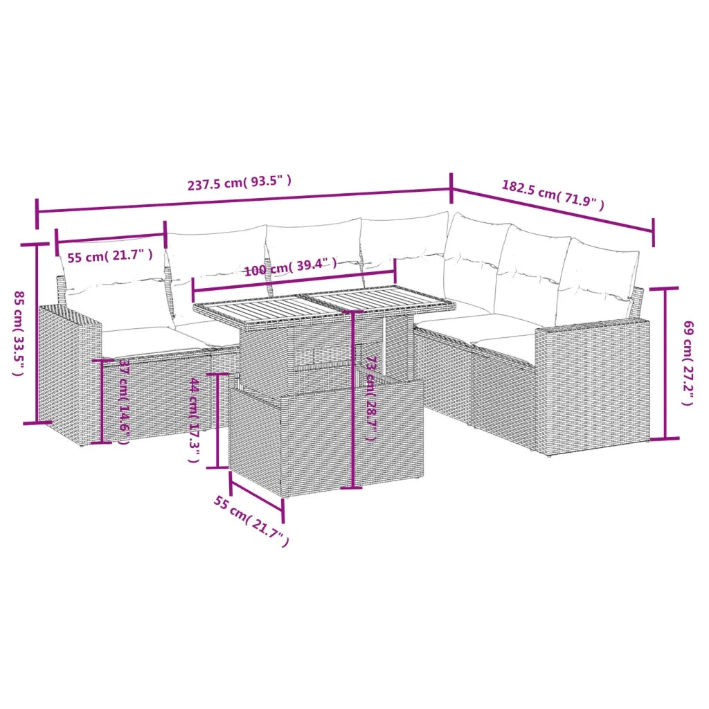 Set Divani da Giardino 7 pz con Cuscini Beige in Polyrattan 3271332