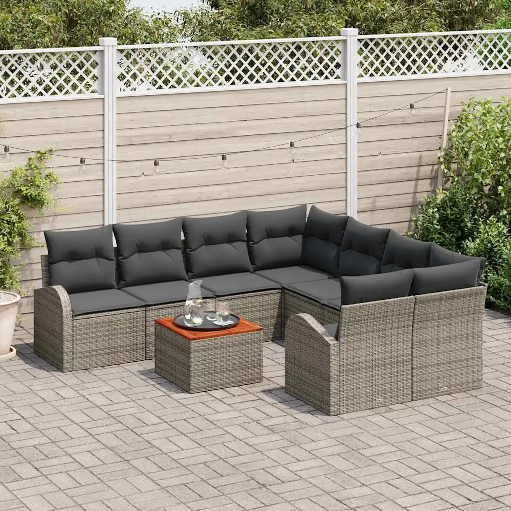 Set Divano da Giardino 9 pcs Grigio polyrattan