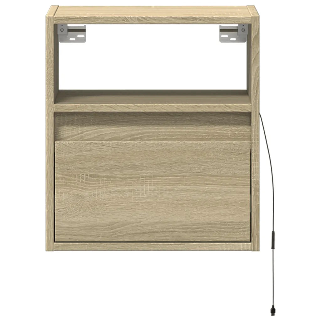Comodino a Parete con luci LED Rovere Sonoma 3307979