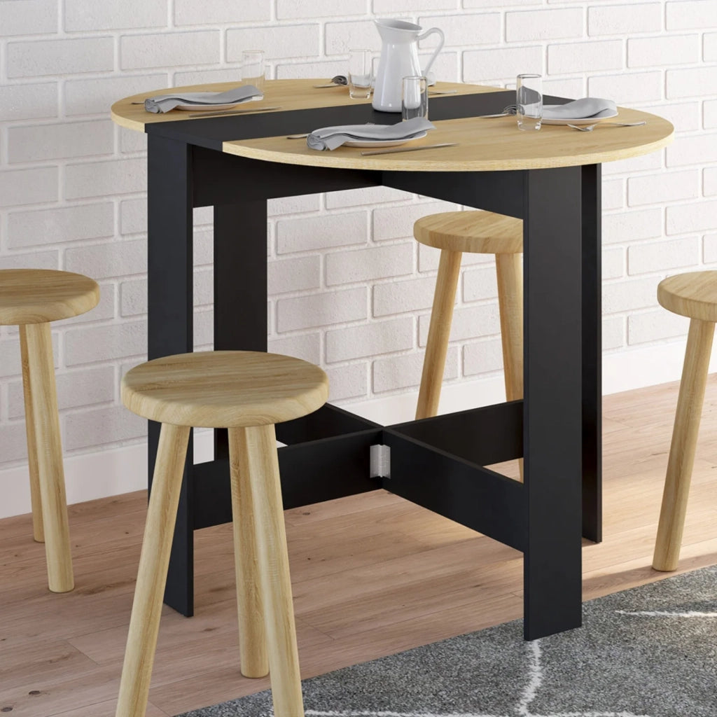 IDMarket - EDI Consolle rotonda pieghevole 2-4 persone in legno nero piano in faggio 103 x 76 cm