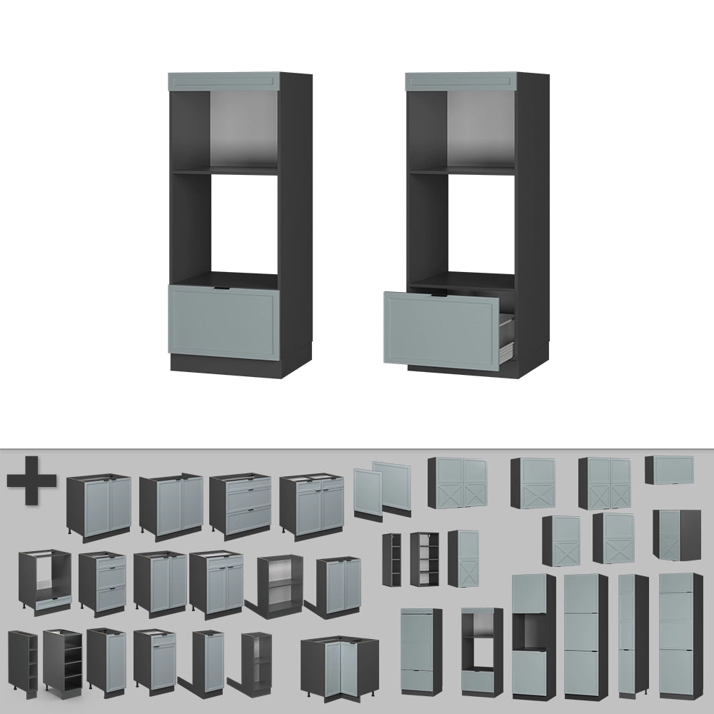 Mobile cucina microonde Fame-Line Blu-grigio chiaro/Antracite 60 cm aperto Vicco