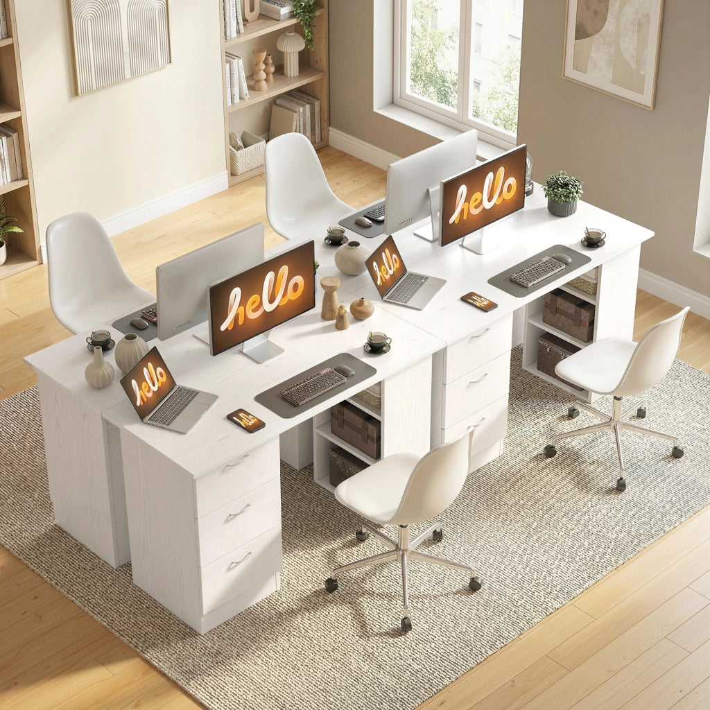 Scrivania per computer con cassetti e ripiani ¨C Xylo ¨C legno bianco 120x49x72cm