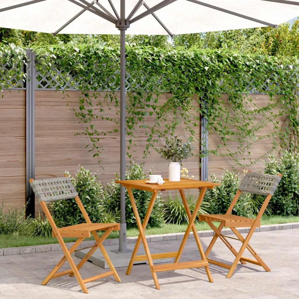 Set da Bistrot 3 pz Grigio in Polyrattan e Legno Massello