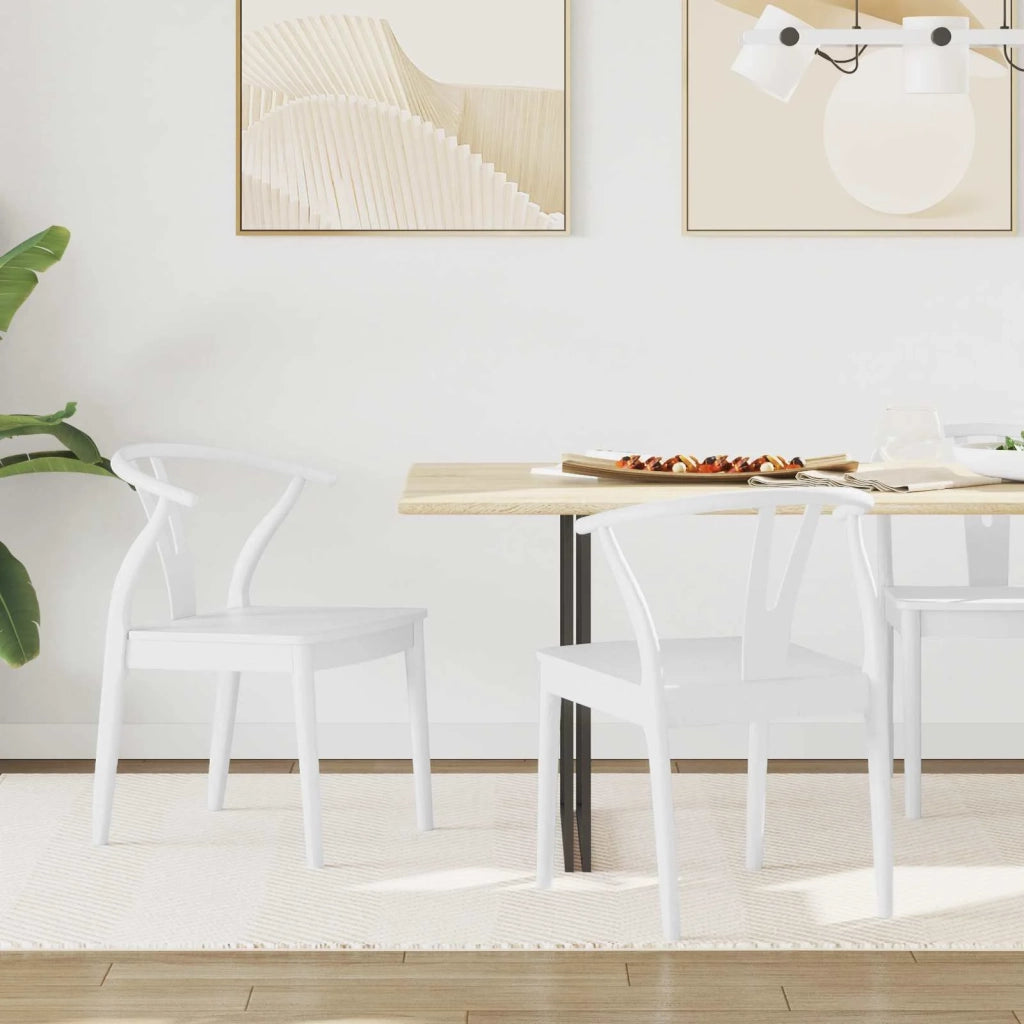 Sedia da pranzo 2 pcs Bianco e Bianco Legno di gomma solido