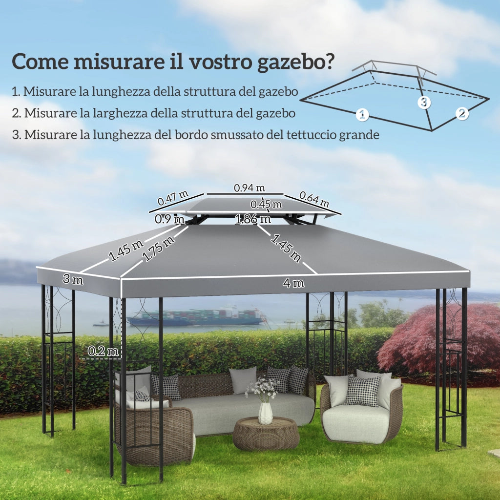 Gazebo 4x3 m a 2 Livelli ¨C Minimal ¨C Grigio