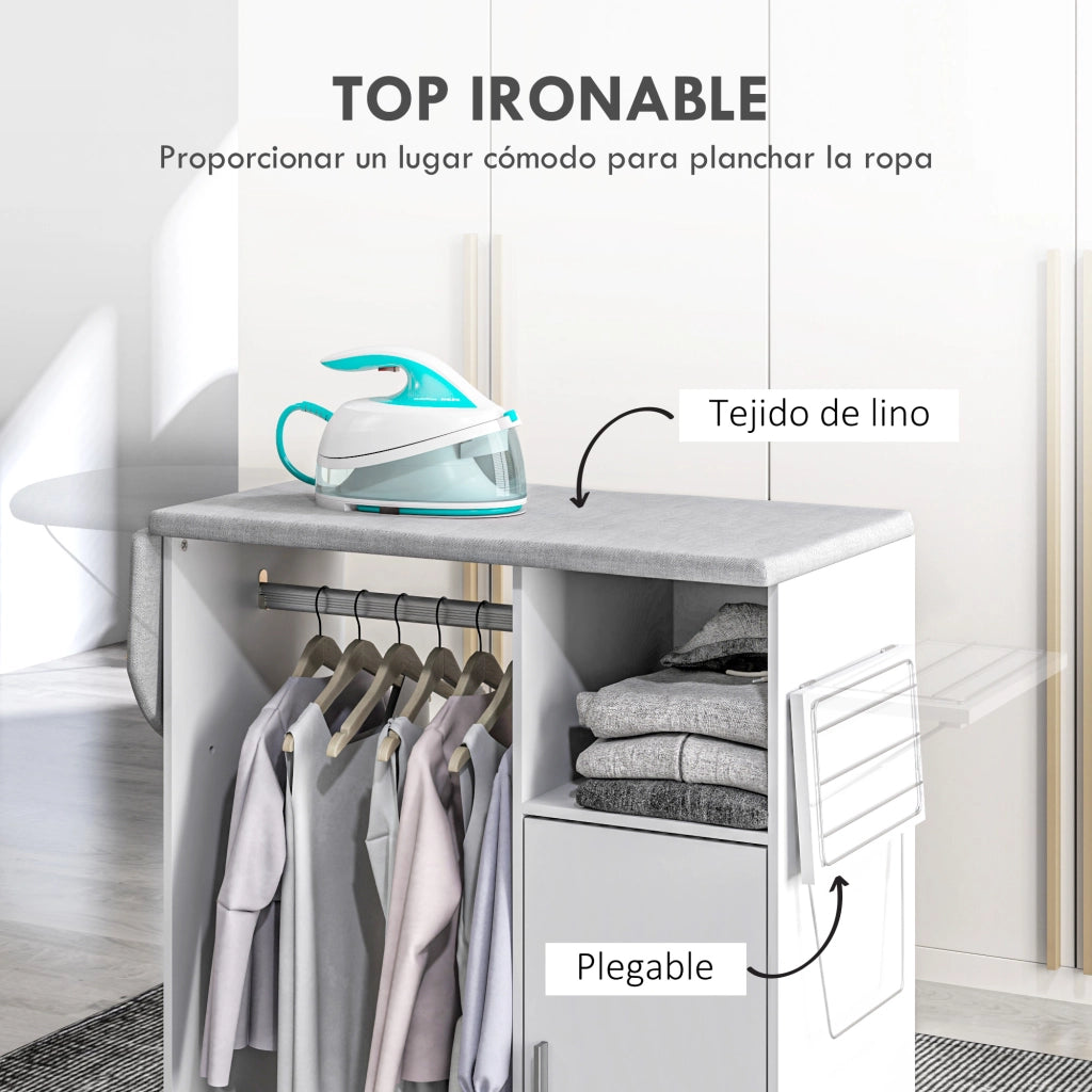 Mobile da stiro con ruote e appendiabiti ¨C Minimal ¨C 127x42,5x99 cm bianco