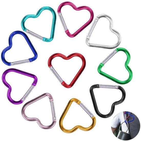 Fermovente a Cuore in Lega di Alluminio Leggera - 10 Pezzi - Colore Vivace - per Outdoor/Camping - Fissaggio Facile - Grappolo