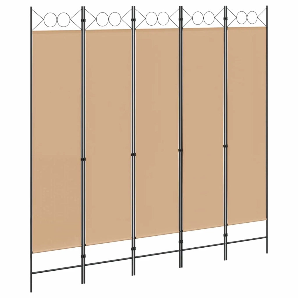 Paravento a 5 Pannelli Beige 200 x 200 cm Tessuto 42039201