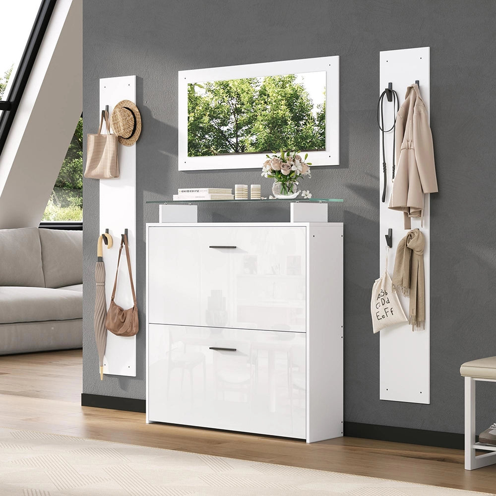 Set Ingresso 4 Pezzi 89.5x23x96.5cm - Xylo - con Specchio e Appendiabiti, Bianco