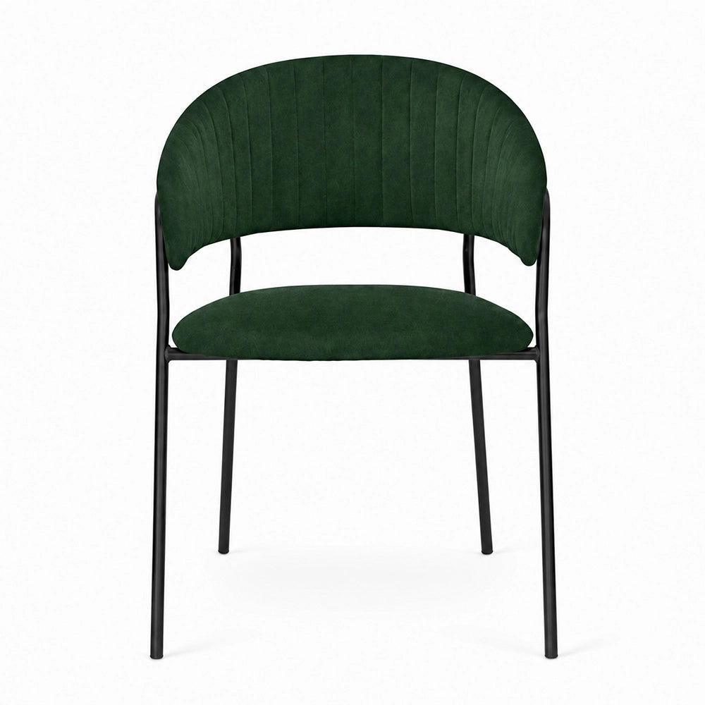 Sedie da sala da pranzo set da 4 Aurelia in velluto verde con gambe nere