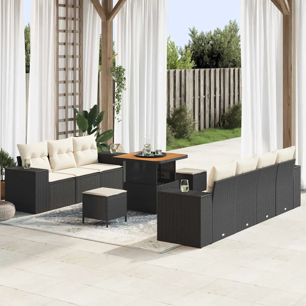 Set Divano da Giardino con cuscino 10 pcs Nero e Crema
