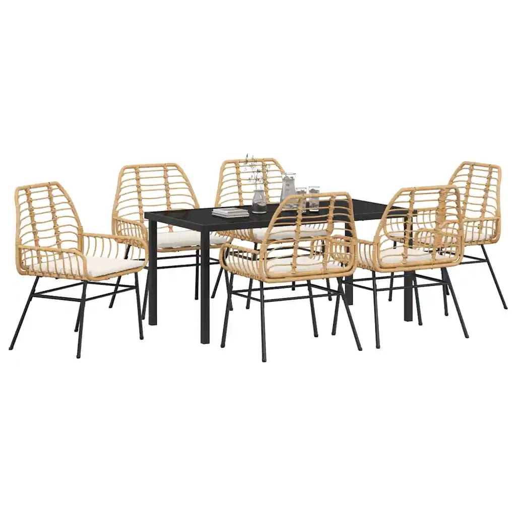 Set da Pranzo per Giardino 7 pcs Marrone polyrattan