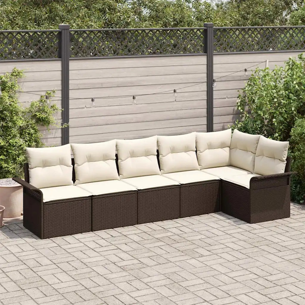 Set Divano da Giardino con cuscino 6 pcs Marrone polyrattan