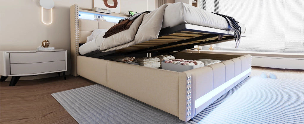 letto imbottito lino beige 180 x 200 cm