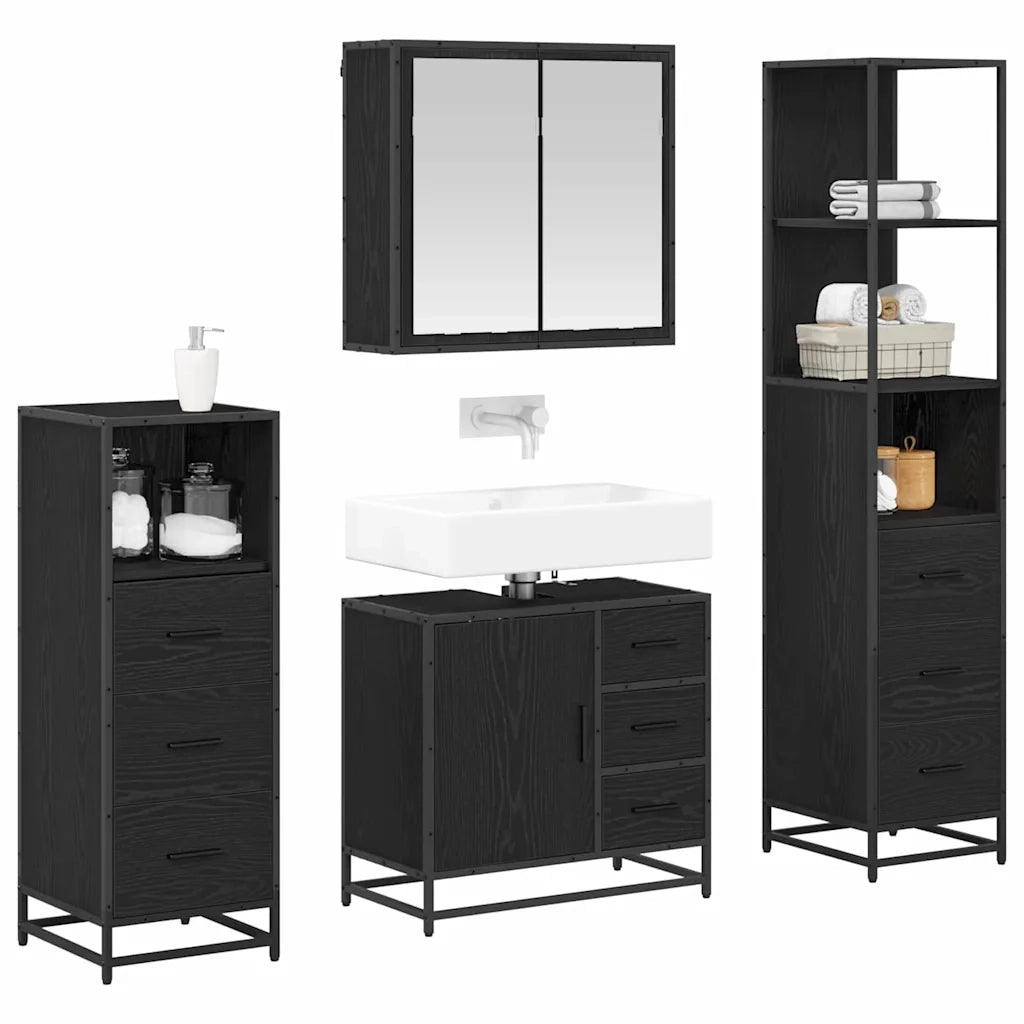 Set di mobili per il bagno 4 pcs Rovere Nero Legno multistrato 3402331
