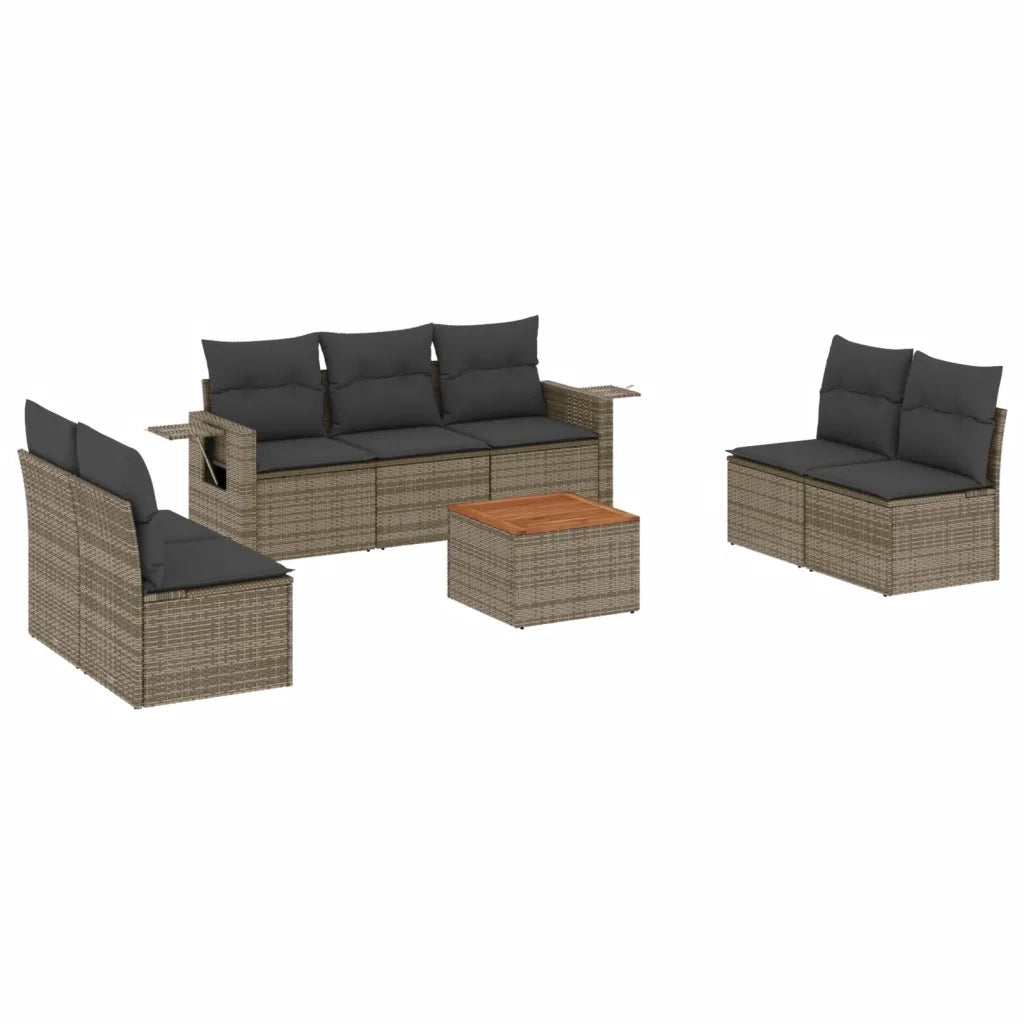 Set Divano da Giardino 8 pz con Cuscini Grigio in Polyrattan 3224520