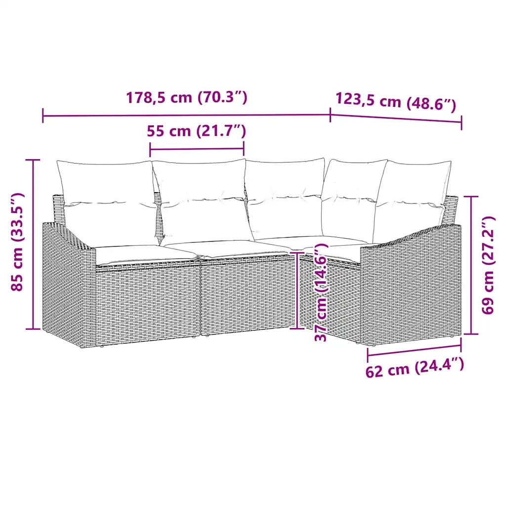 Set di divani con cuscino 4 pcs Nero polyrattan 3346697