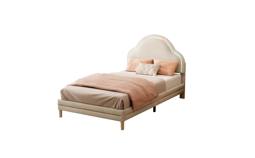 letto imbottito velluto beige 90x200 cm