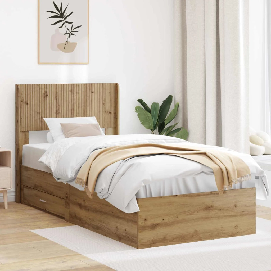 Letto singolo | Letto per adulti | Struttura del letto con stoccaggio e testata Rovere Artigianale