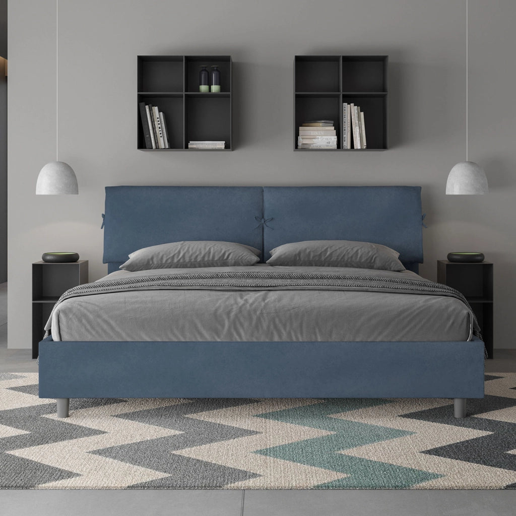 BS COM Letto matrimoniale king size senza rete imbottito 180x190 microfibra blu